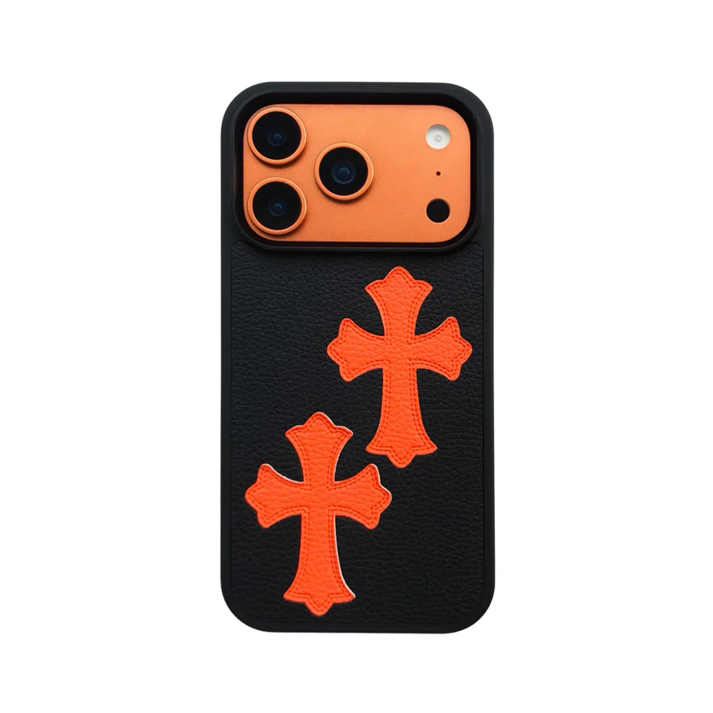 Cross Heart Leather Orange/Black iPhone Case - Image 3
